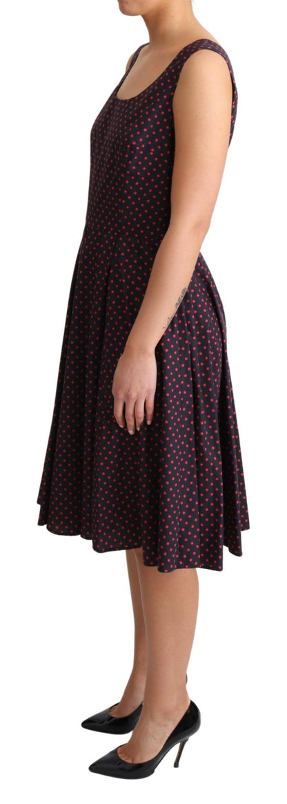 Dolce &amp; Gabbana Chic Polka Prikket A-linje Ærmeløs Kjole