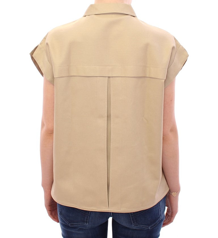 Andrea Incontri ærmeløs beige bomulds tanktop med brocher