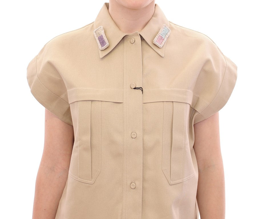 Andrea Incontri ærmeløs beige bomulds tanktop med brocher