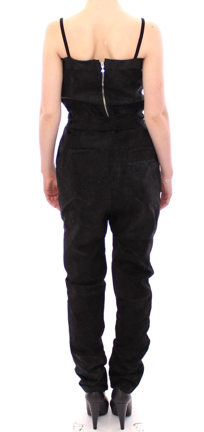 La Maison du Couturier Elegant Sort Læderjumpsuit med Taljerem