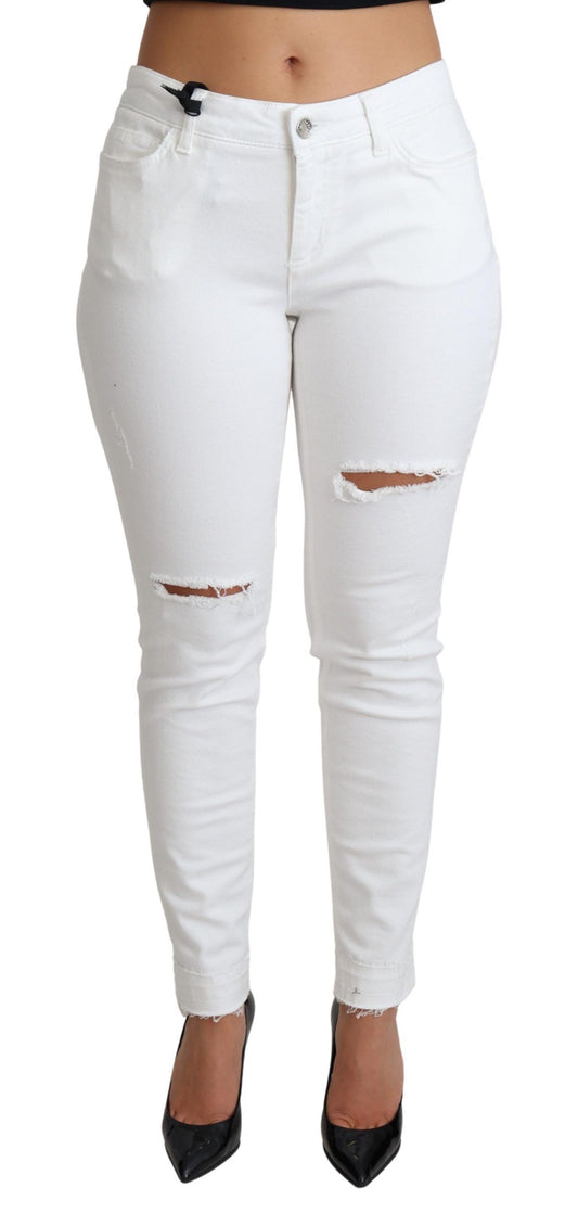 Dolce &amp; Gabbana Chic Hvide Designer Jeans med Mellem Talje