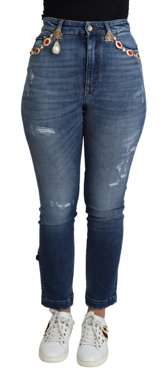 Dolce &amp; Gabbana Udsmykkede Højtaljede Skinny Denim Jeans