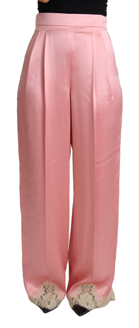 Dolce &amp; Gabbana Silkeblanding Satin Bukser med Brede Ben i Pink
