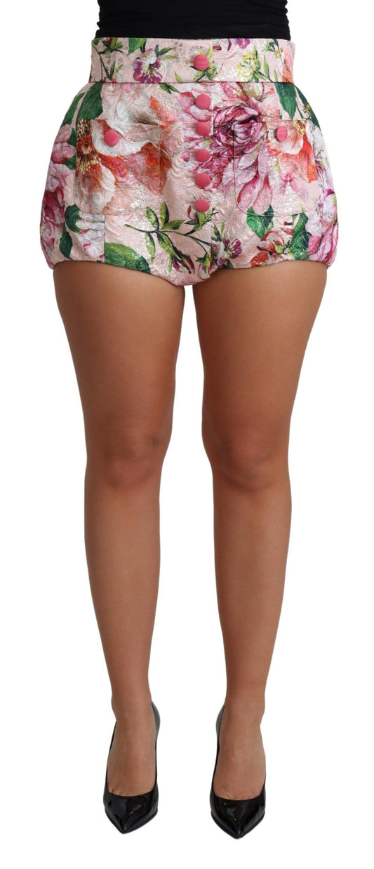 Dolce &amp; Gabbana Chic lyserøde blomsterprintede højtaljede hotpants