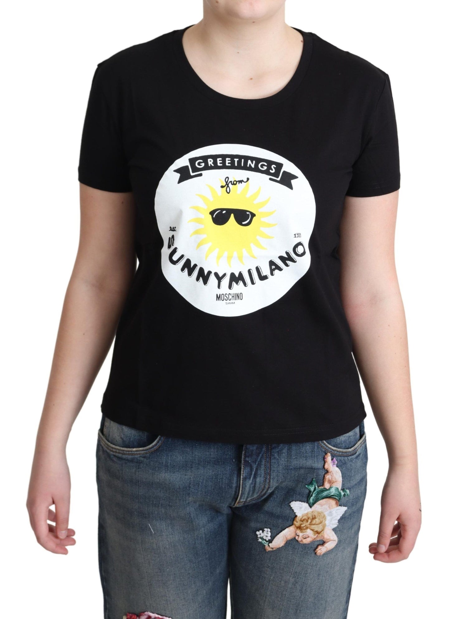 Chic Moschino Bomuld T-shirt med Milano print