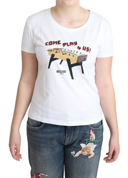 Moschino Chic Bomuld T-shirt med rund hals og legende print