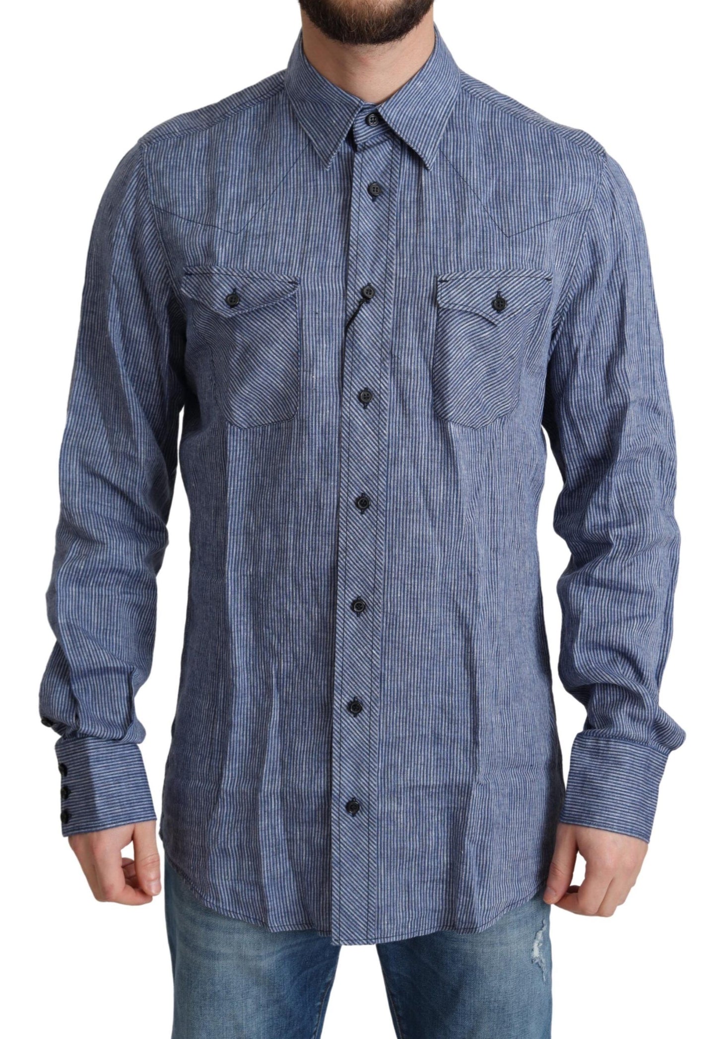 Dolce &amp; Gabbana Elegant stribet linned Button-Down skjorte