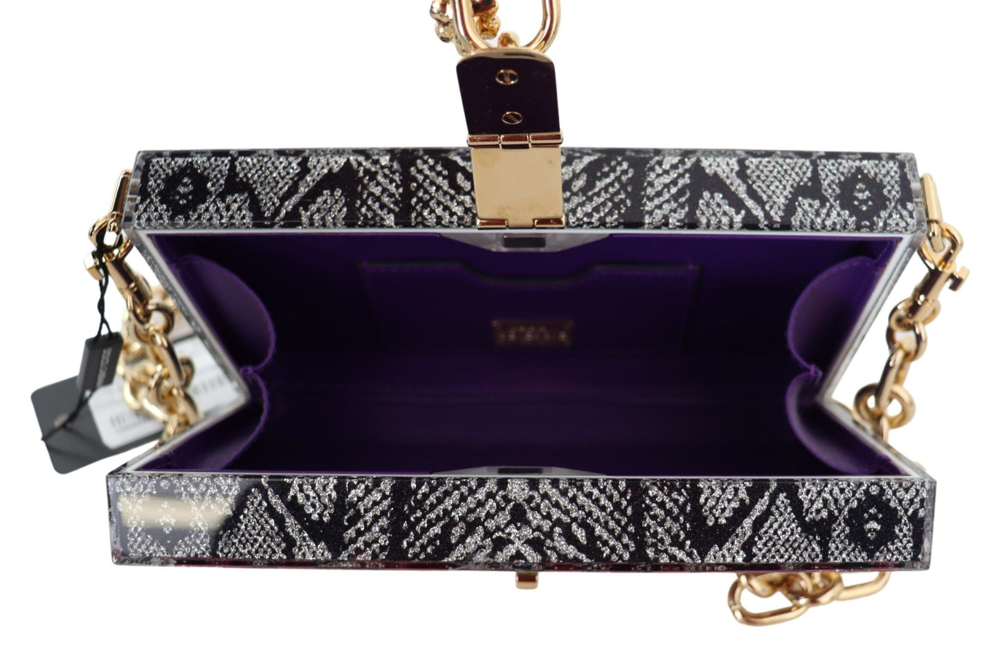 Dolce &amp; Gabbana grå harpiks Dolce Box Clutch med gulddetaljer