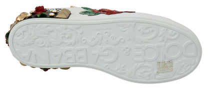 Dolce &amp; Gabbana Elegante Pailletblomstrede Lædersneakers