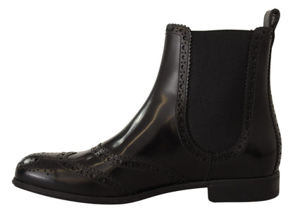Dolce &amp; Gabbana Elegante Sorte Ankel Wingtip Oxford Støvler