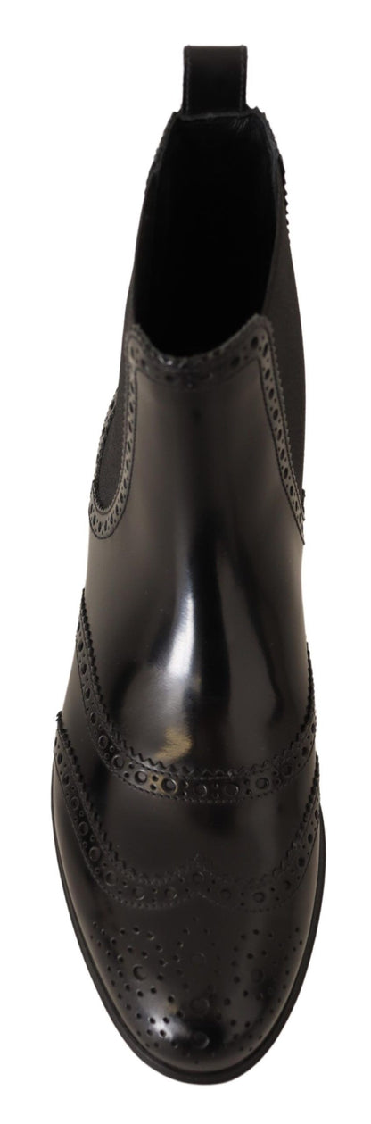 Dolce &amp; Gabbana Elegante Sorte Ankel Wingtip Oxford Støvler