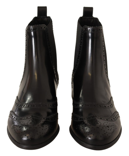 Dolce &amp; Gabbana Elegante Sorte Ankel Wingtip Oxford Støvler