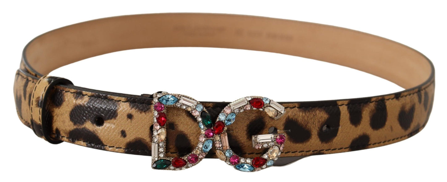 Dolce &amp; Gabbana Elegant leopardbælte med krystaludsmykning