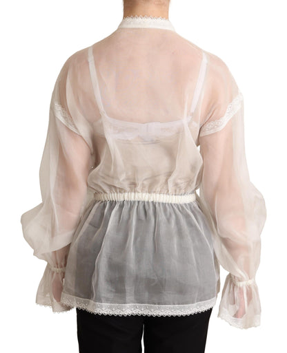 Dolce &amp; Gabbana Elegant Hvid Silke-Bomuld Ascot Bluse