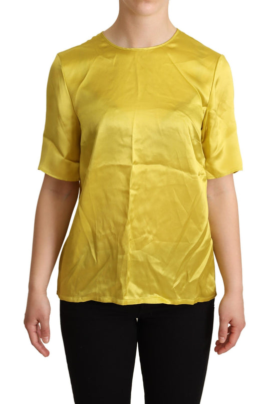 Dolce &amp; Gabbana Elegant Silke Kortærmet Bluse Top - Gul