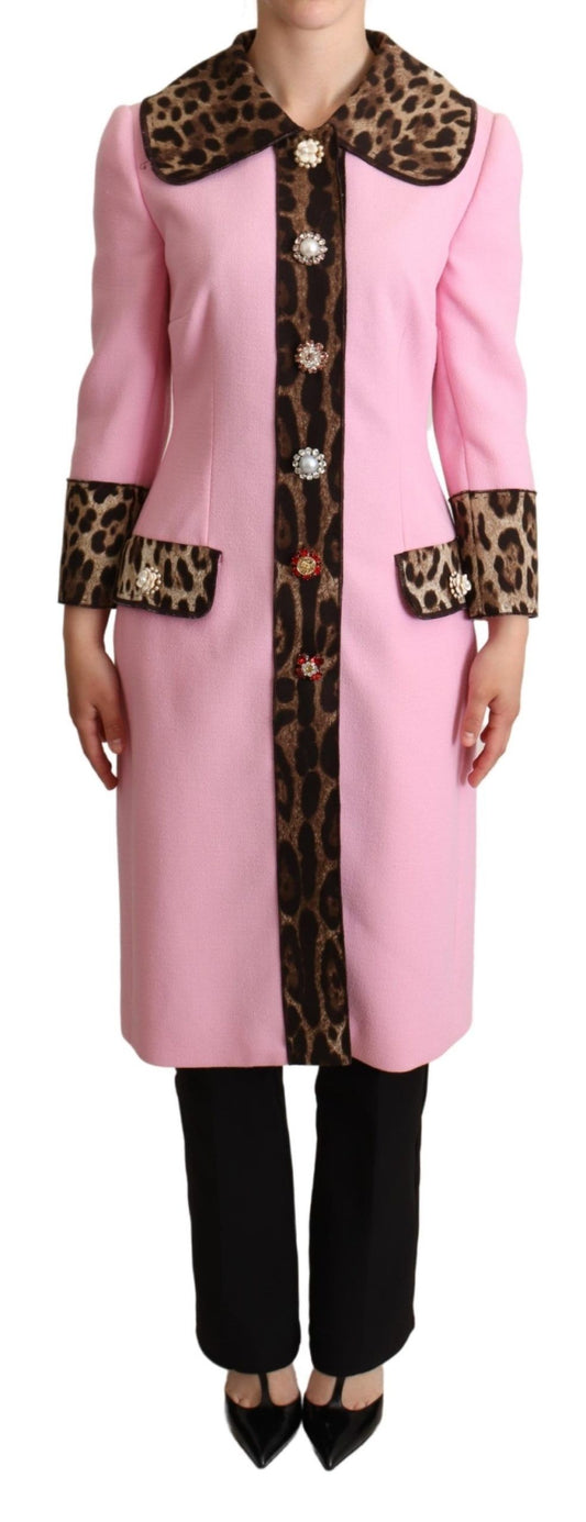 Dolce &amp; Gabbana Chic Pink Leopard Trench med krystalknapper