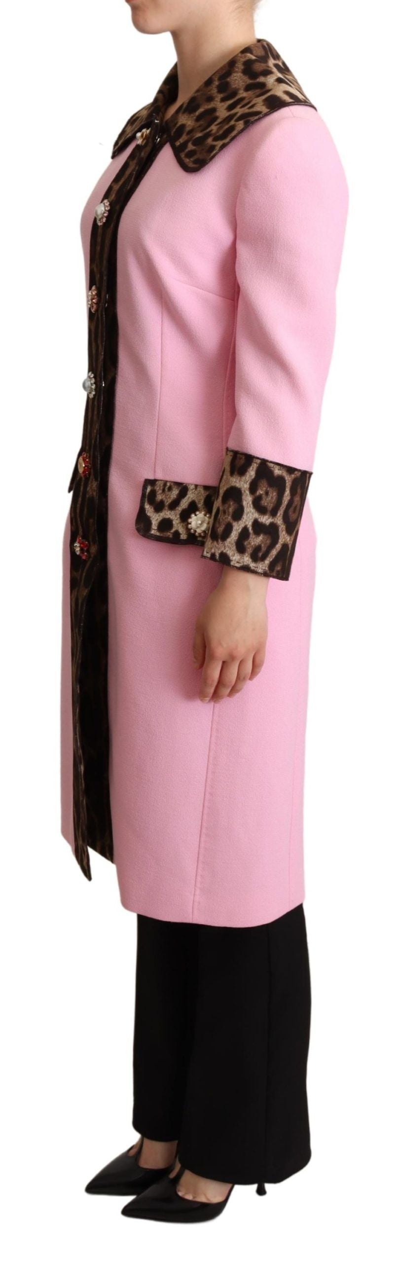 Dolce &amp; Gabbana Chic Pink Leopard Trench med krystalknapper