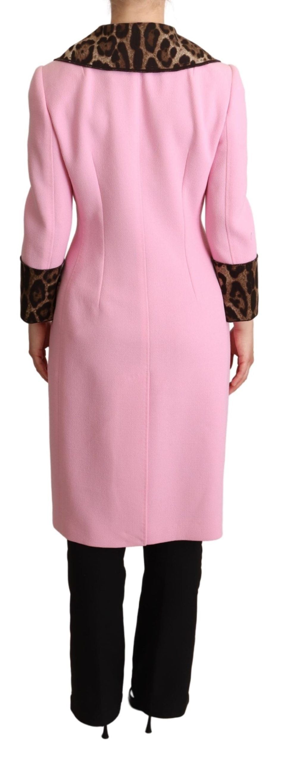 Dolce &amp; Gabbana Chic Pink Leopard Trench med krystalknapper