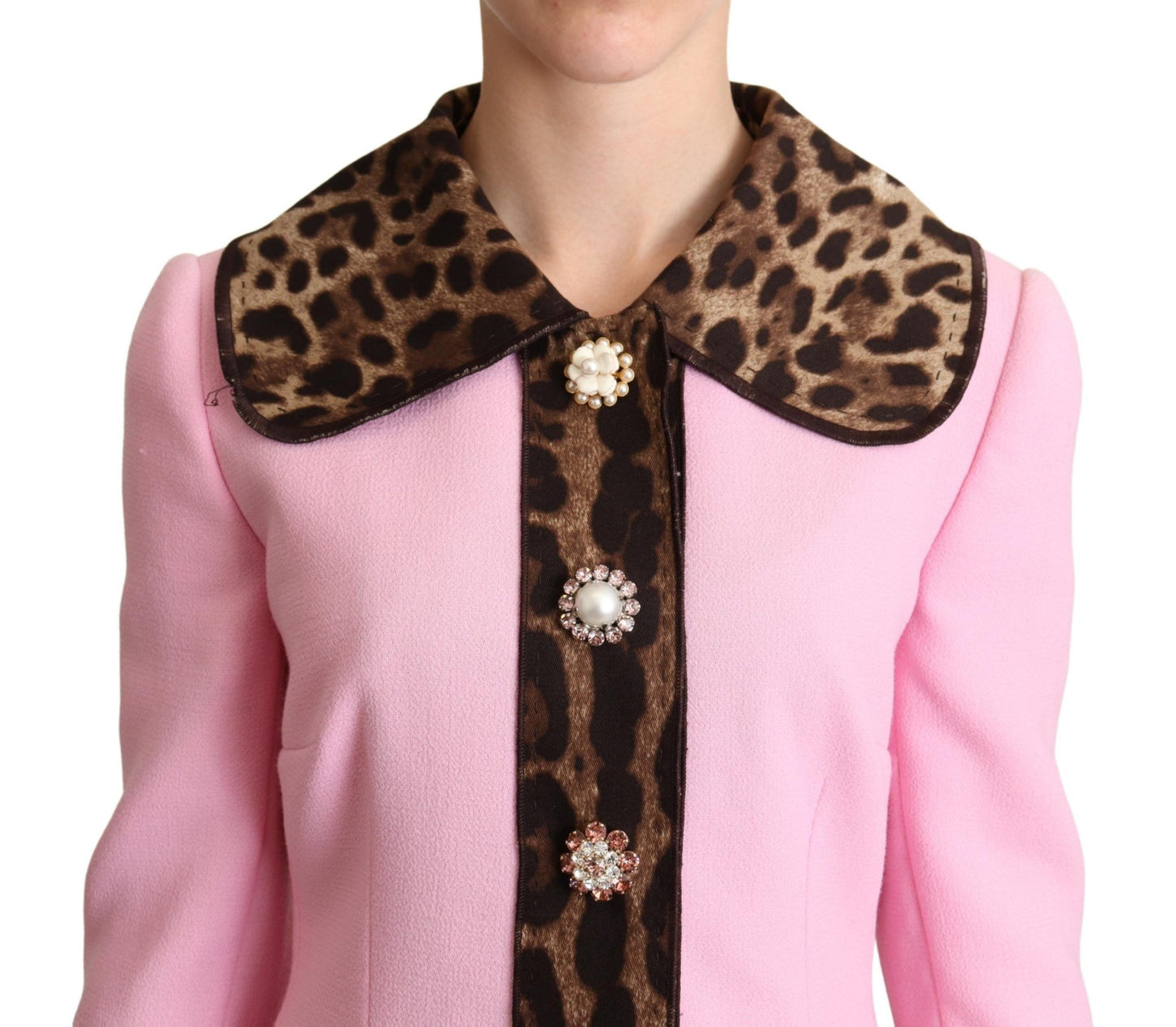 Dolce &amp; Gabbana Chic Pink Leopard Trench med krystalknapper