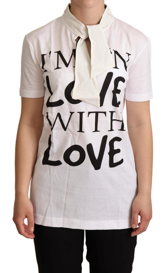 Dolce &amp; Gabbana Chic Hvid T-shirt med Kærlighedsmotiv i Silkeblanding