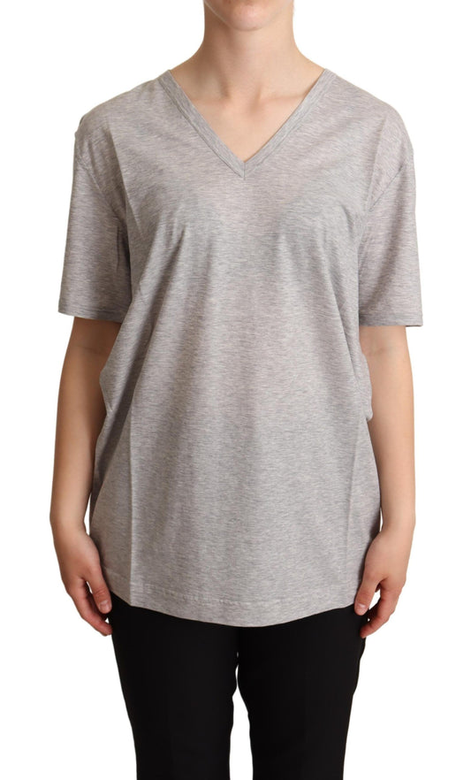 Dolce &amp; Gabbana Elegant Grå V-hals Bomulds T-shirt