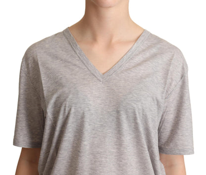 Dolce &amp; Gabbana Elegant Grå V-hals Bomulds T-shirt