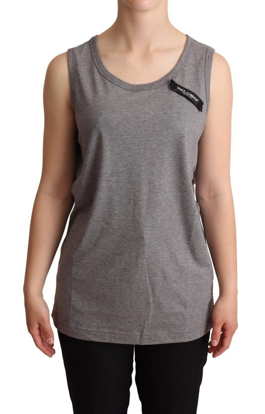 Dolce &amp; Gabbana Elegant Grå bomuldsjersey ærmeløs tanktop