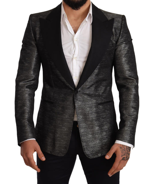 Dolce &amp; Gabbana Metallic Grå Jacquard Slim Fit Blazer