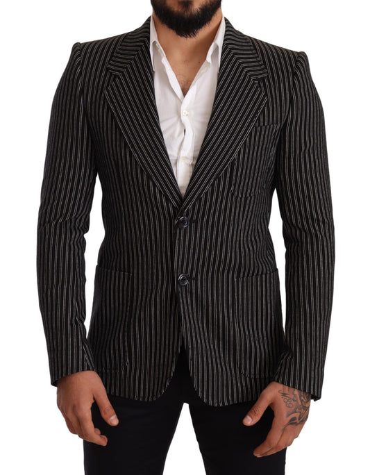 Dolce &amp; Gabbana Elegant Sortstribet Virgin Wool Blazer