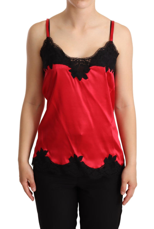 Dolce &amp; Gabbana Fortryllende Rød Silkeblanding Blonde Camisole