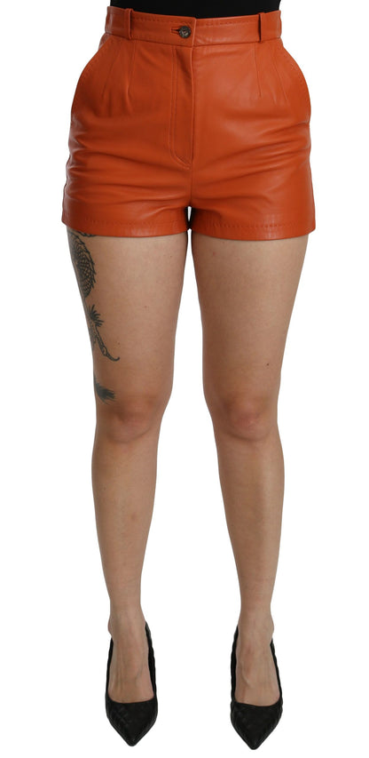 Dolce &amp; Gabbana Chic Orange Læder Hotpants med Høj Talje