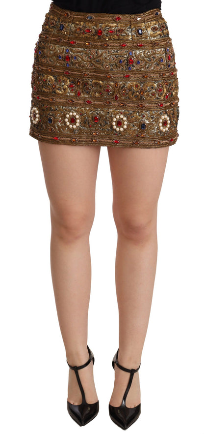 Dolce &amp; Gabbana Guldudsmykket Højtaljet Mini Nederdel