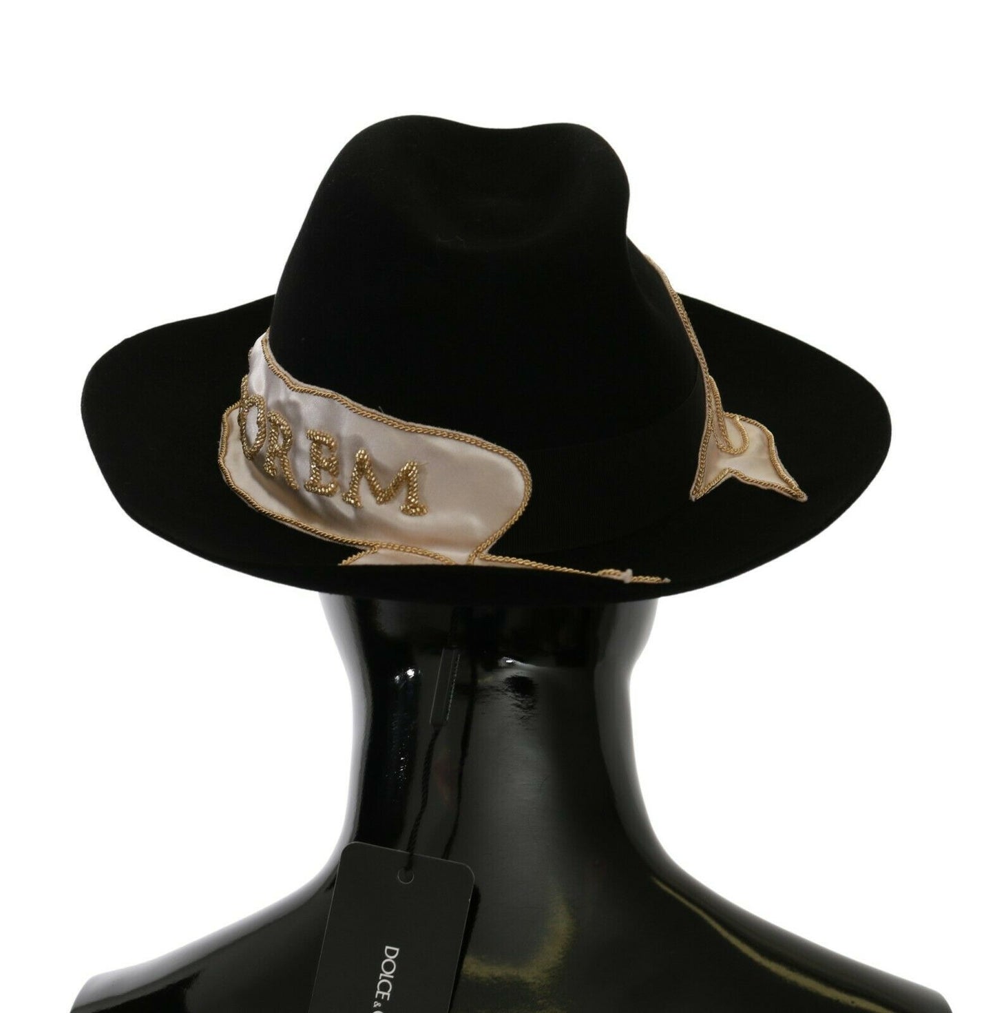 Dolce &amp; Gabbana Elegant Black Lapin Panama Hat med bred skygge