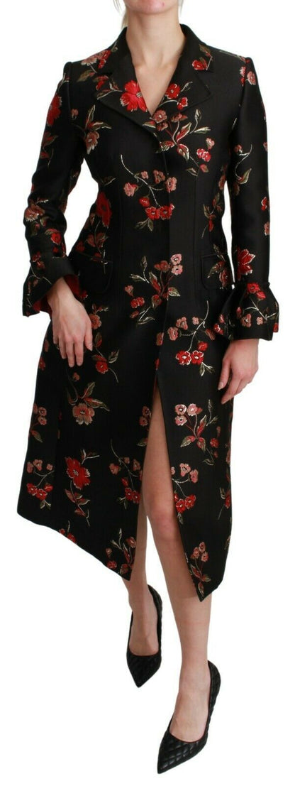 Dolce &amp; Gabbana Elegant Blomsterbroderet Trenchcoat