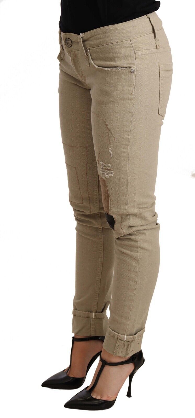 Acht Beige bomuld Slim Fit Chic jeans