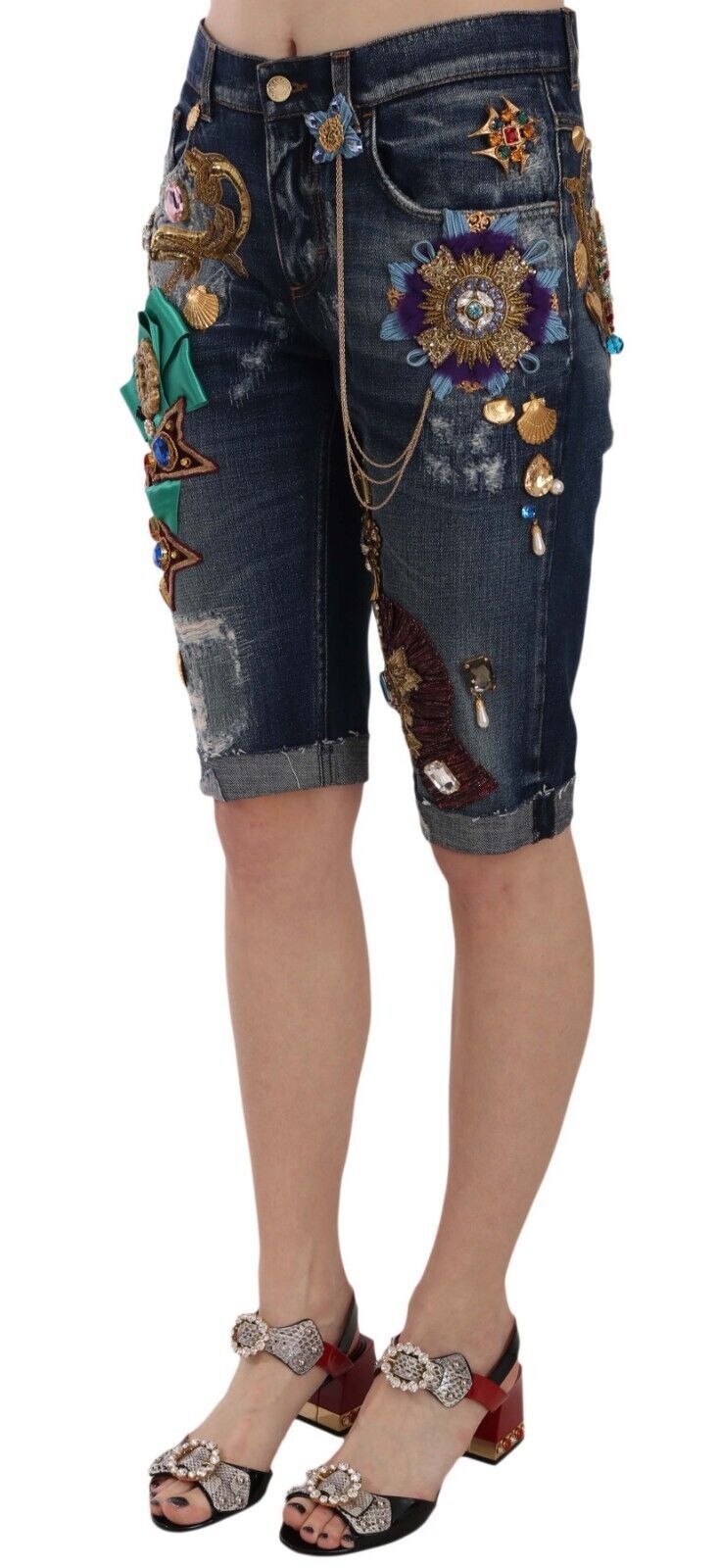 Dolce &amp; Gabbana elegante knælængde udsmykkede denimshorts