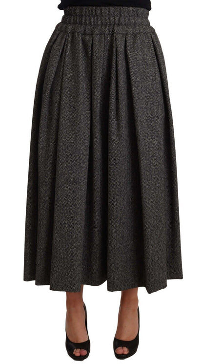 Dolce &amp; Gabbana Elegant A-formet Midi Uldnederdel i Grå Zigzag