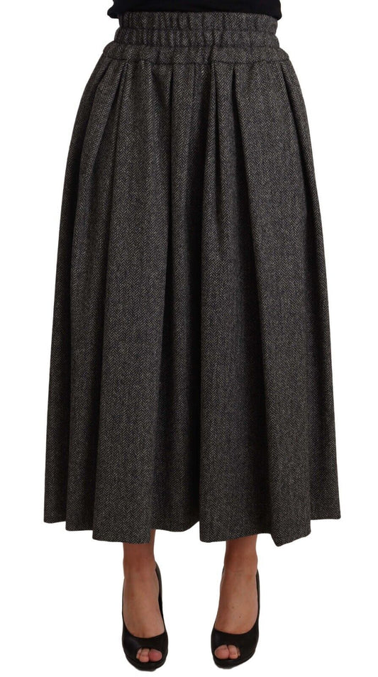 Dolce &amp; Gabbana Elegant A-formet Midi Uldnederdel i Grå Zigzag