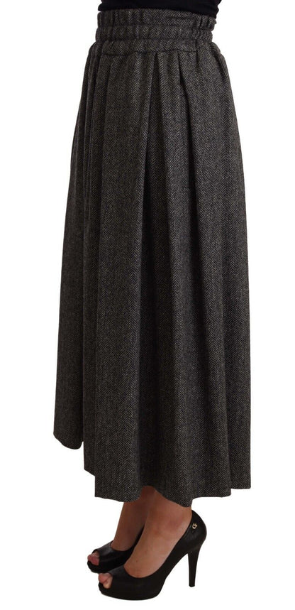 Dolce &amp; Gabbana Elegant A-formet Midi Uldnederdel i Grå Zigzag