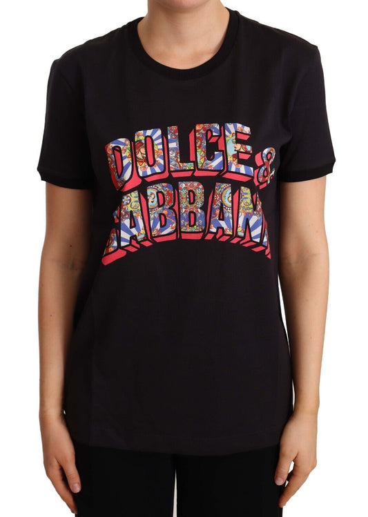 Dolce &amp; Gabbana Elegant Sort Bomulds T-shirt med Logo