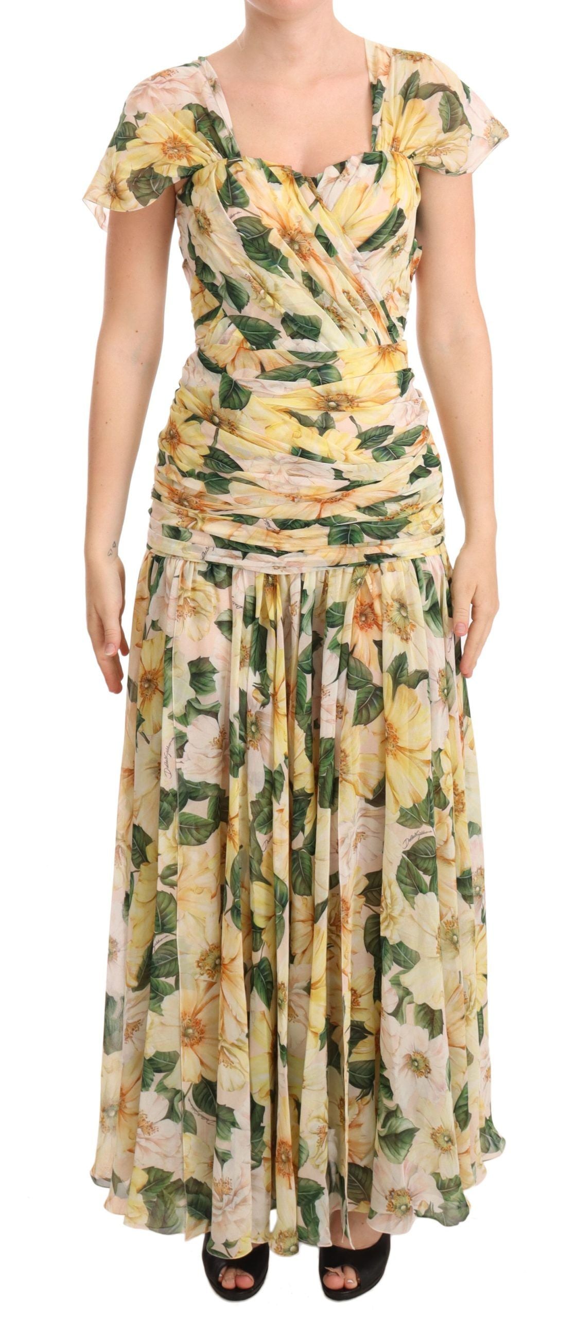 Dolce &amp; Gabbana Floral Elegance Silke Plisseret Maxikjole