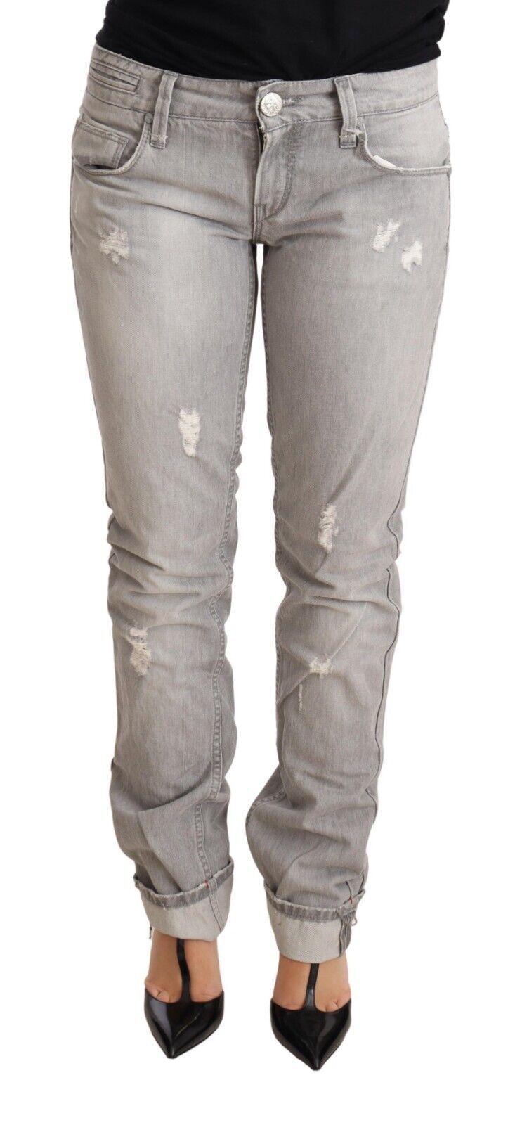 Acht Chic Slim Fit Tattered Grey Wash Jeans