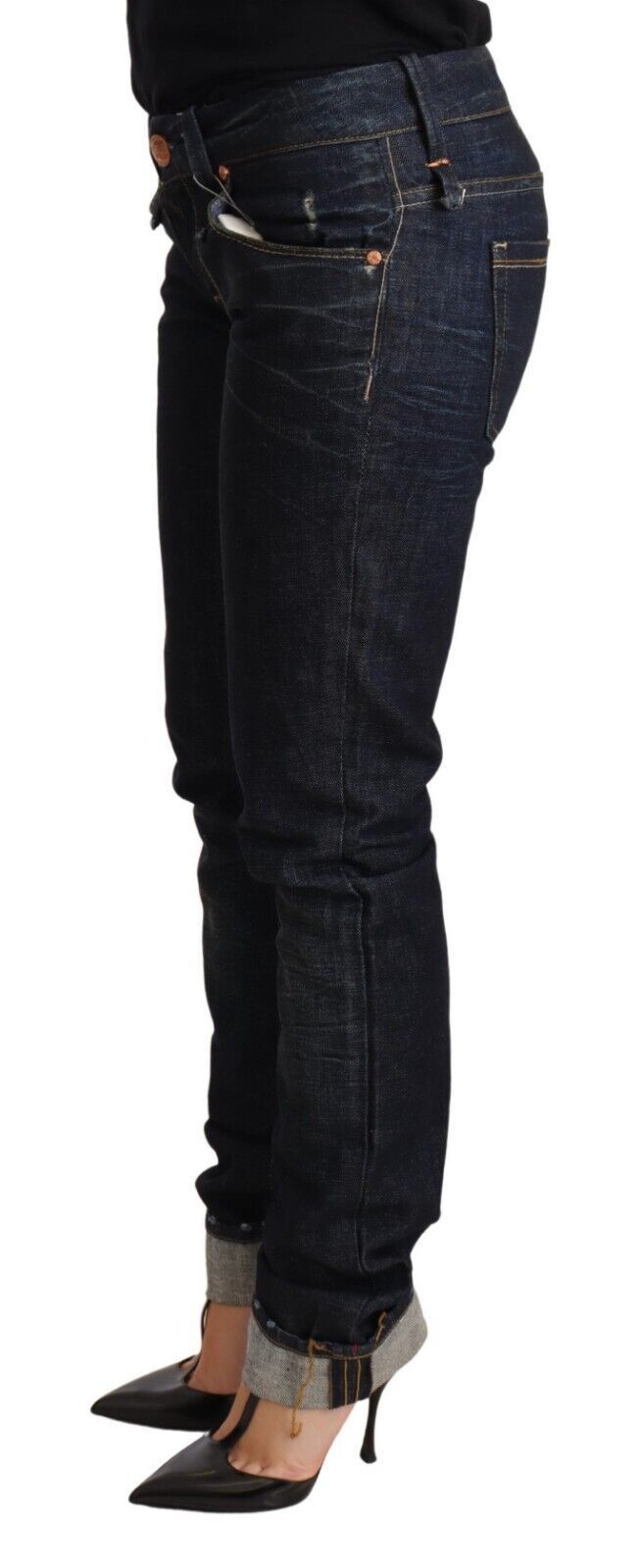 Acht Elegant Skinny Dark Blue Jeans med lav talje