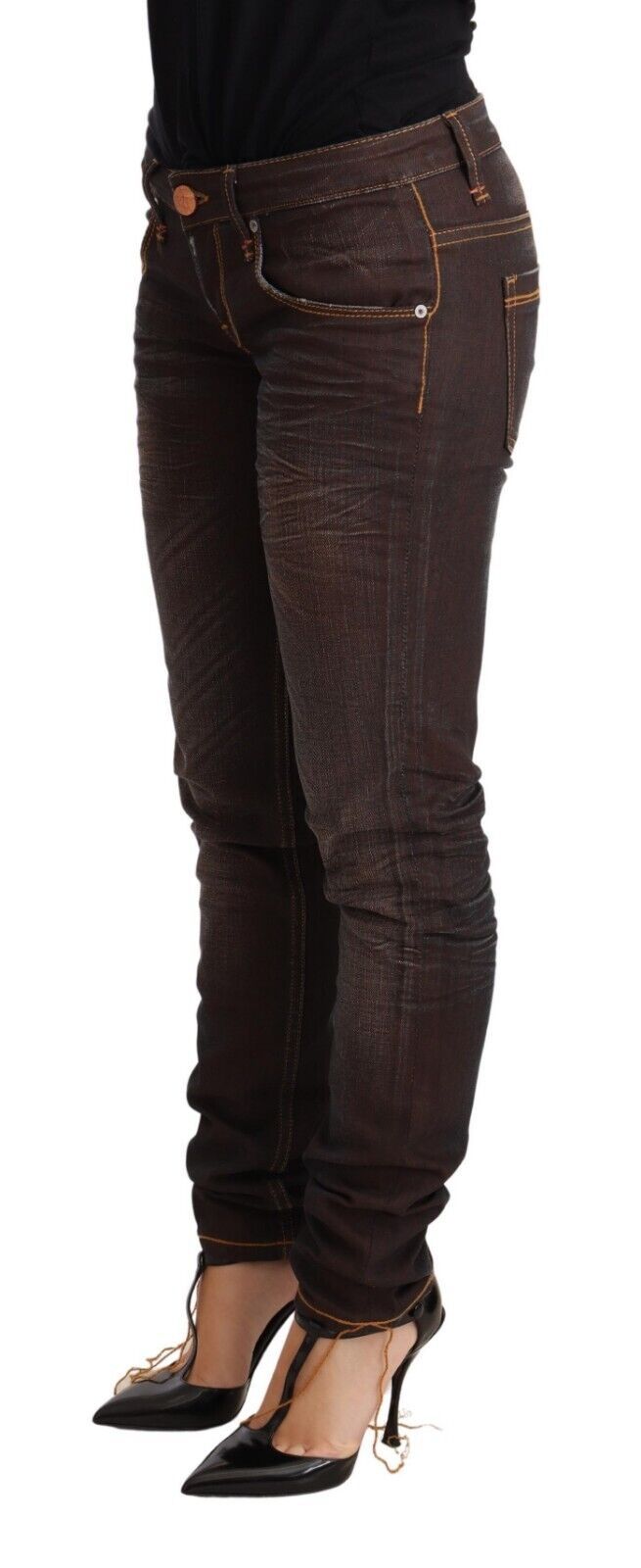 Acht Chic skinny brune jeans med lav talje