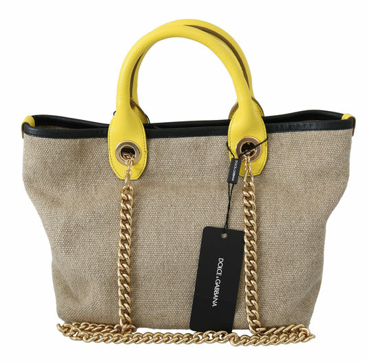 Dolce &amp; Gabbana beige linned-kalvetote med guldkæde