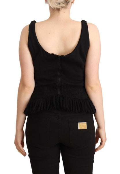 Ermanno Scervino Chic Ærmeløs Designer Tanktop i Sort