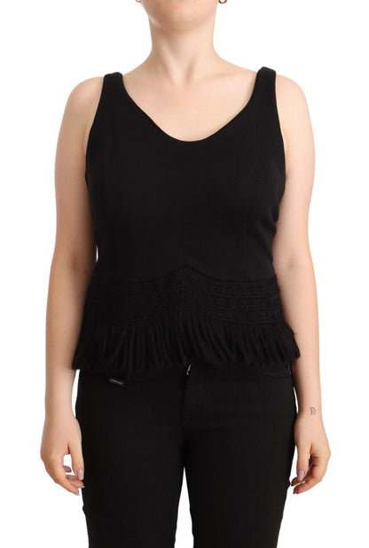 Ermanno Scervino Chic Ærmeløs Designer Tanktop i Sort