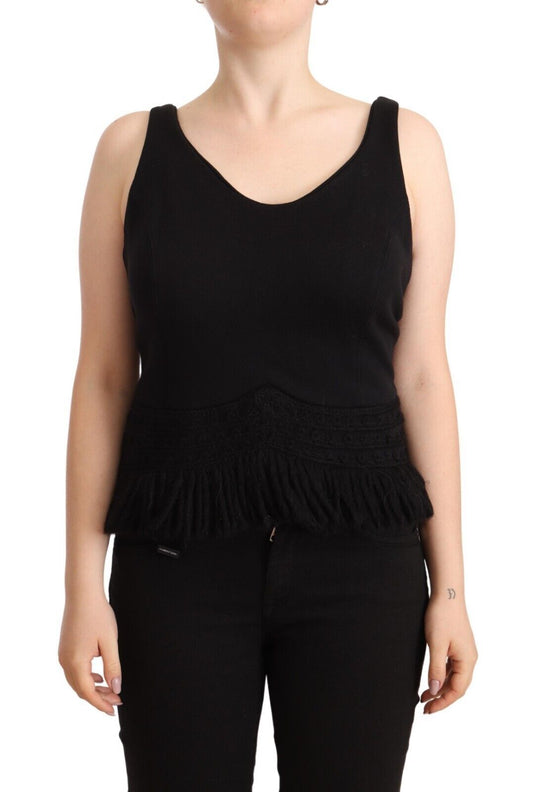 Ermanno Scervino Chic Ærmeløs Designer Tanktop i Sort