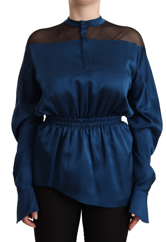 Masha Ma Elegant Rund Hals Silkebluse i Blå