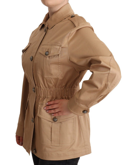 Dolce &amp; Gabbana Chic Beige Button Down Frakke med Udsmykninger